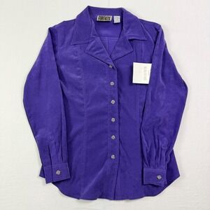Forenza Blouse Womens 8 Purple Faux Suede Button Front Long Sleeve Stretch Top